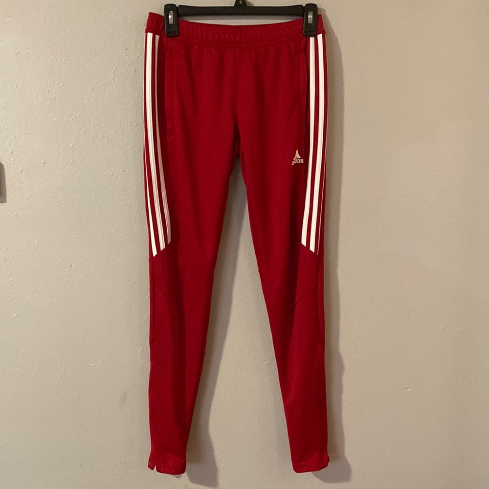 Red Adidas Tiro pants, size XS